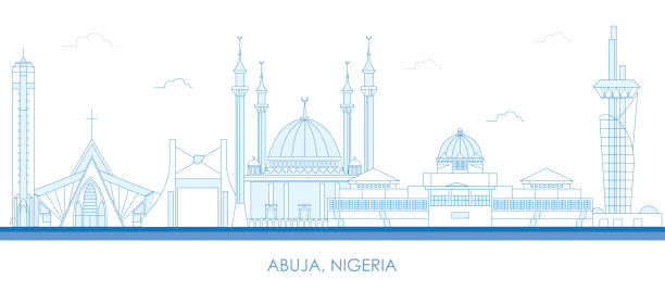illustrations, cliparts, dessins animés et icônes de contour du panorama skyline de la ville d’abuja, nigeria - nigeria abuja city mosque