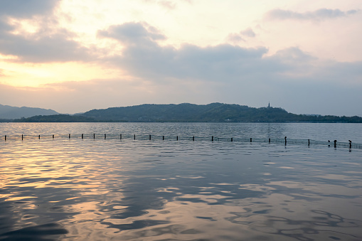 Clouds at sunset over West Lake in Hangzhou, China