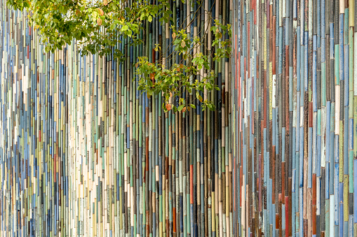 Wall made of colored bamboo strips