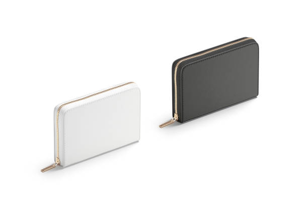 istock Blank black and white small money wallet mockup, side view 1389578932