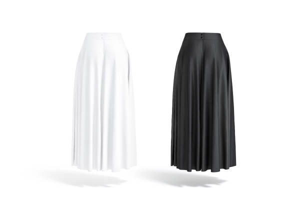 istock Blank black and white women maxi skirt mockup, back view 1389579521