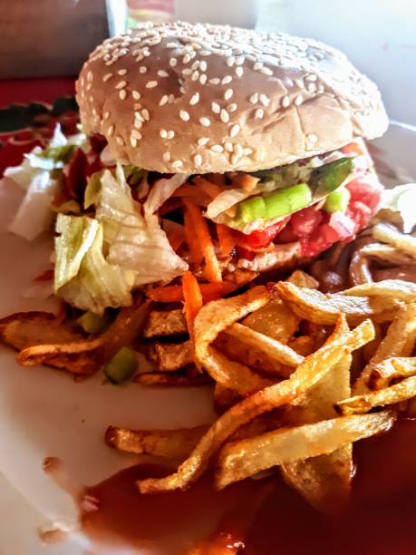 istock Seafood burger and fries 1389581356
