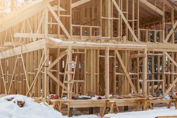 Construction site of the private wooden house.