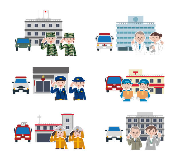 комплект для строительства государственного служащего - police station flash stock illustrations