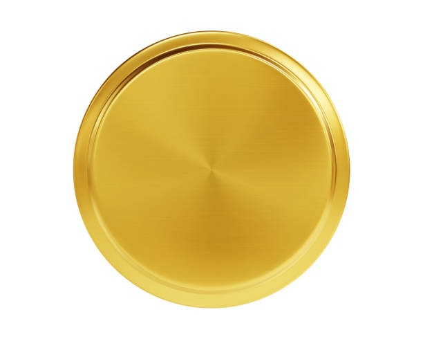 白い背景に隔離されたリアルな金色の蓋モックアップトップビュー - lid点のイラスト素材／クリップアート素材／マンガ素材／アイコン素材