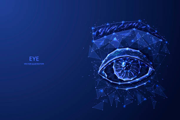 Human eye close-up in futuristic polygonal style. The concept of ophthalmology and vision loss. Vector illustration. Human eye low poly concept vector illustration. 3d abstract background. colorblind stock illustrations