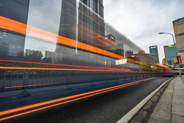 istock light trails in the downtown district, china 1389594866