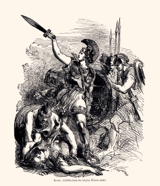 ахилл убил могучего гектора (xxxl с большим количеством деталей) - hector stock illustrations