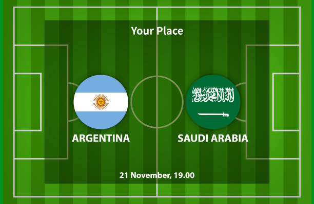 illustrazioni stock, clip art, cartoni animati e icone di tendenza di argentina contro arabia saudita calcio o calcio poster match - argentina arabia saudita