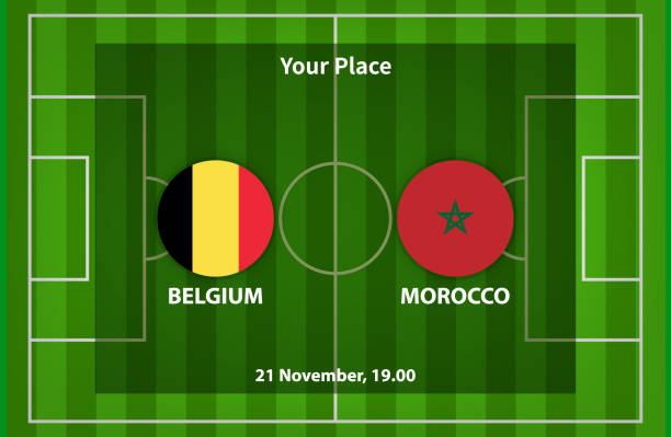 illustrazioni stock, clip art, cartoni animati e icone di tendenza di belgio contro marocco calcio o calcio poster match - belgium morocco