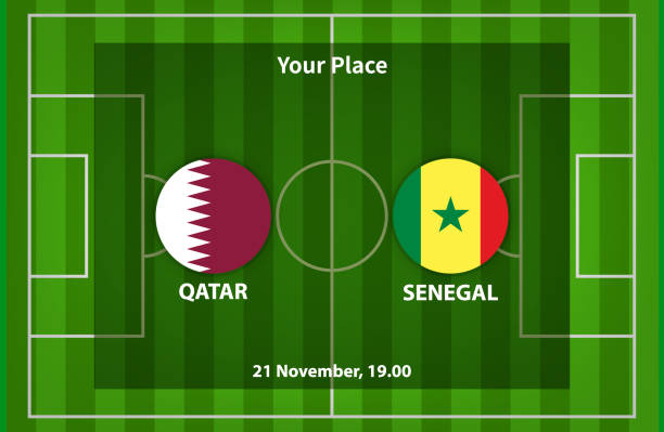 катар против сенегала футбол или футбольный плакат - qatar senegal stock illustrations