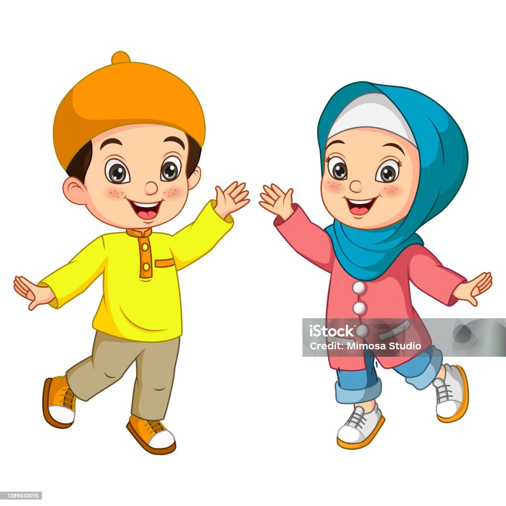 Happy muslim boy and girl cartoon Vector Illustration of Happy muslim boy and girl cartoon Cartoon stock vector