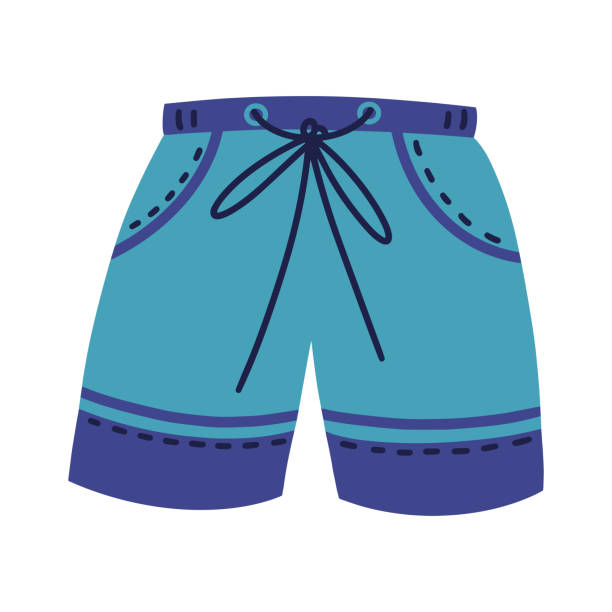 Men beach shorts vector icon. Hand drawn illustration isolated on white background. Fashion summer clothes for sports, recreation, sunbathing. Blue swimming trunks on elastic band, with drawstring, pockets Men beach shorts vector icon. Hand drawn illustration isolated on white background. Fashion summer clothes for sports, recreation, sunbathing. Blue swimming trunks on elastic band, with drawstring, pockets bathing suit stock illustrations