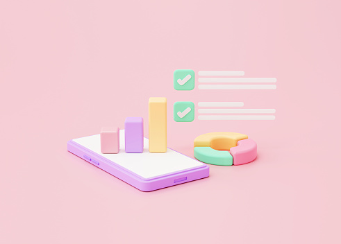 Analytics chart graph on smartphone investment marketing business and finance concept on pink background 3d rendering