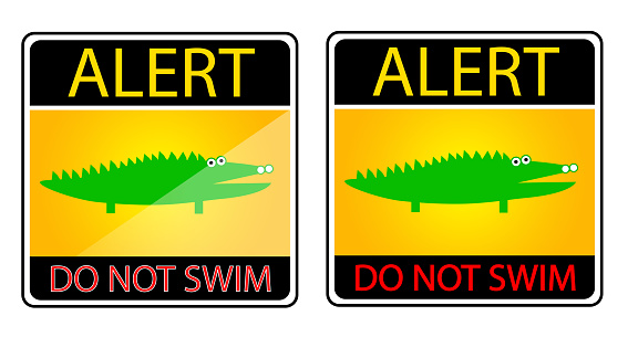 Vector Alert Sign Beware Crocodile Do Not Swim isolated on white