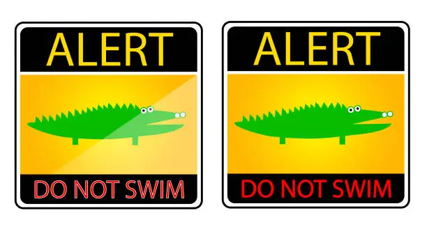 Vector illustration of Simple Set 2 Vector Alert Sign Beware Crocodile Do Not Swim isolated on white