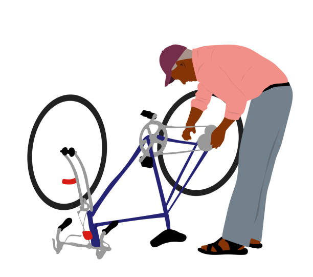 ilustrações, clipart, desenhos animados e ícones de homem árabe consertando bicicleta - baseball cap cap personal accessory vibrant color