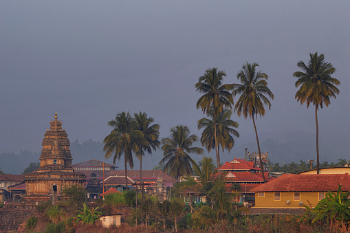 Riverside View of Sri Sharadambe Temple, Establised by Adi Shankara in 14th Century, Sringeri, Karnataka, India