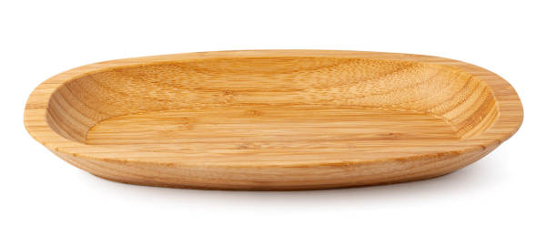 istock Wooden plate isolated on white background, close up 1389622096