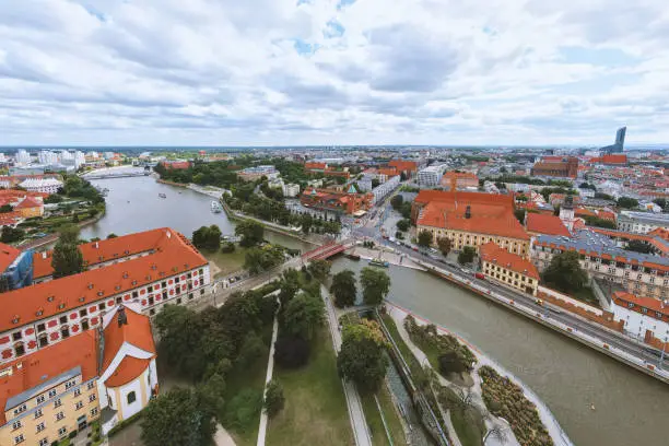 Photo of Wroclaw city panorama. Old town in Wroclaw, aerial view