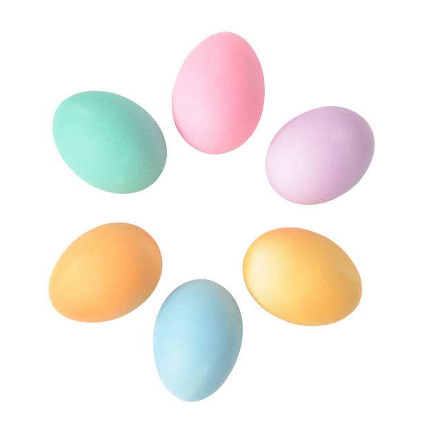 easter eggs isolated on white background, top view - easter egg imagens e fotografias de stock