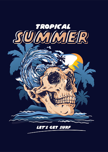tropical summer skull for your poster or t-shirt graphic tees