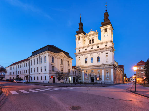 �трнава - собор святого иоанна крестителя в сумерках, словакия - trnava стоковые фото и изображения