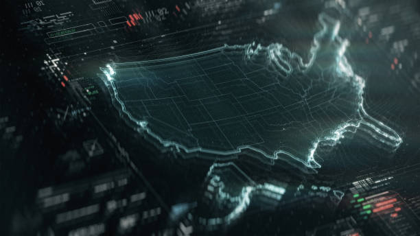 istock Map of USA infographics on digital screen 1389624787