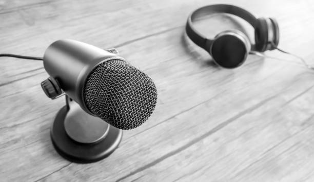 istock microphone and headphones on the table 1389626670