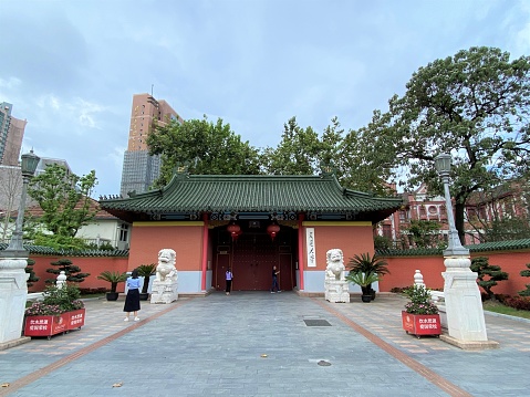 Xuhui District, Shanghai, China-September 11, 2021:  Xujiahui Area is an important business and culture sub-center in Shanghai. Here is the gate of Shanghai Communication University.
