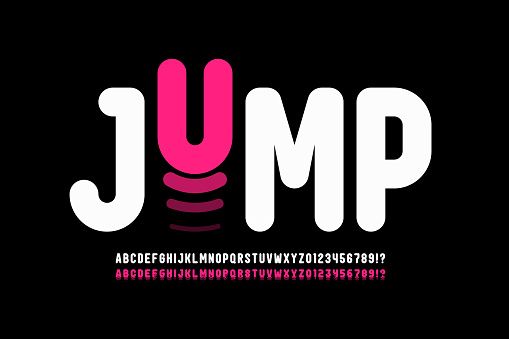 Jumping letters style font design, alphabet letters and numbers vector illustration