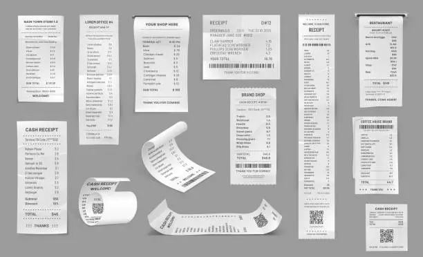 Vector illustration of Shop receipt, cash paper bill, purchase invoice
