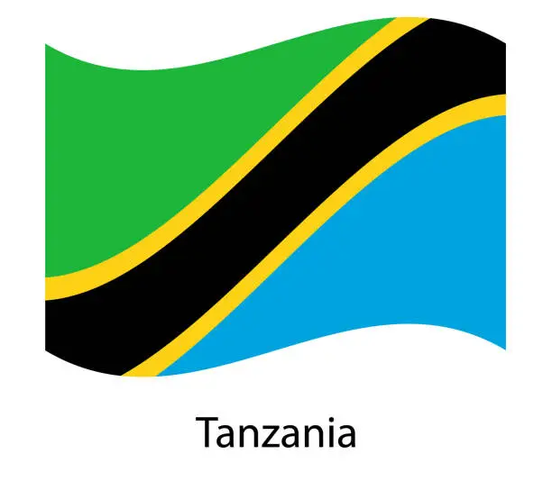 Vector illustration of Realistic waving flag of Tanzania. Current national flag of United Republic of Tanzania.