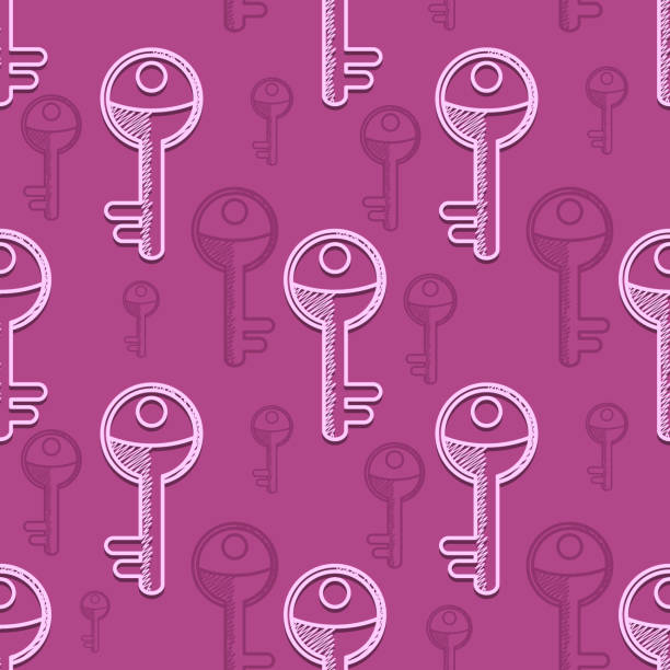 Seamless vector pattern of keys on a pink background.