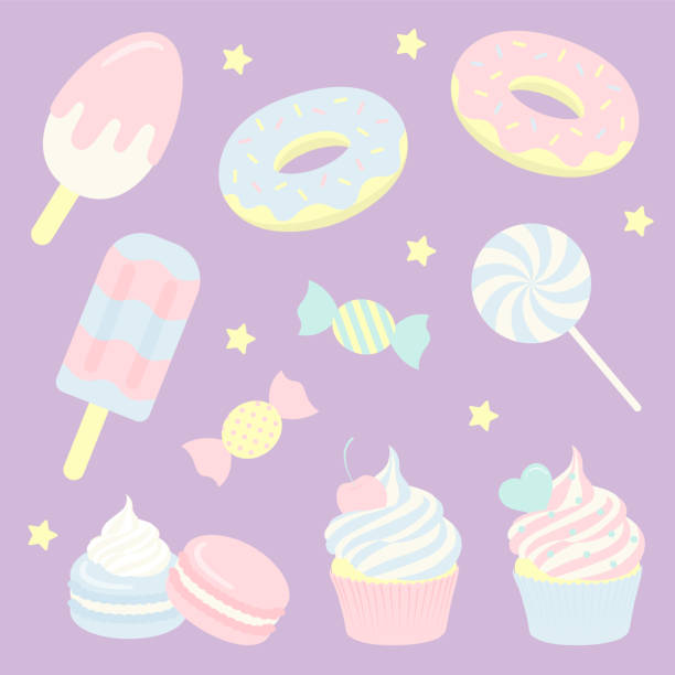 vector background with a collection of sweets for banners, cards, flyers, social media wallpapers, etc. vector background with a collection of sweets for banners, cards, flyers, social media wallpapers, etc. macaroon stock illustrations