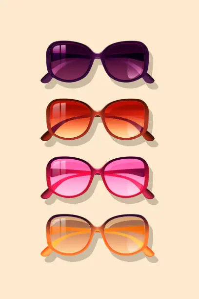 Vector illustration of Protection sunglasses realistic pictures set