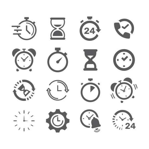 時計、ストップウォッチの黒いベクトルアイコンセット - icon set arrow sign symbol computer icon点のイラスト素材／クリップアート素材／マンガ素材／アイコン素材