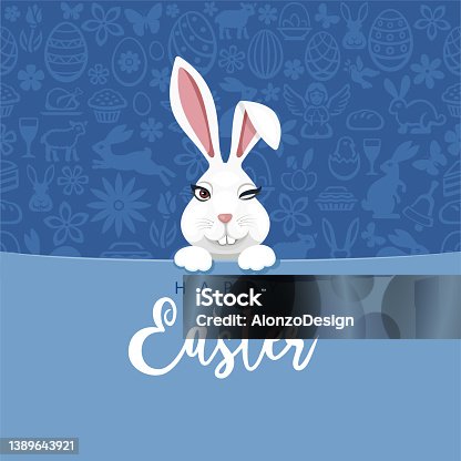 istock Easter card with rabbit. Easter seamless pattern. 1389643921