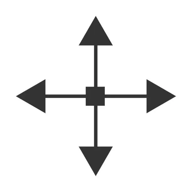 Vector illustration of Arrows four directions icon. Navigation symbol. Sign multi path vector.