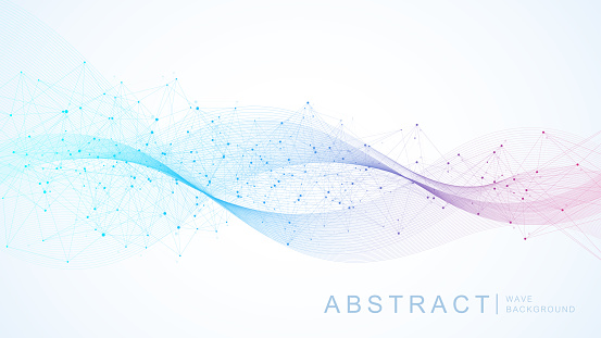 Technology abstract lines and dots connection background. Connection digital data and big data concept. Digital data visualization. Waves flow. Quantum explosion technology. Vector illustration