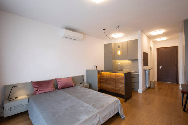 istock Wooden floor in open plan apartment 1389648421