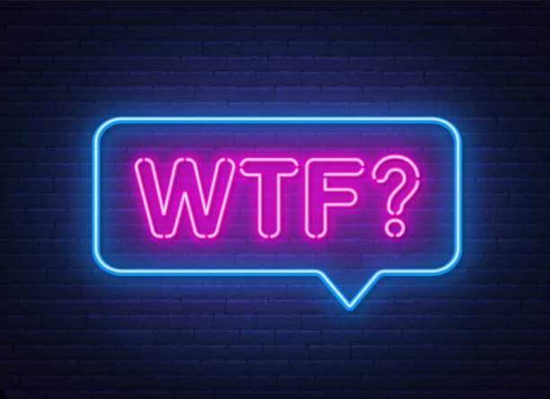 Wtf neon sign in the speech bubble on brick wall background. Wtf neon sign in the speech bubble on brick wall background . wtf stock illustrations