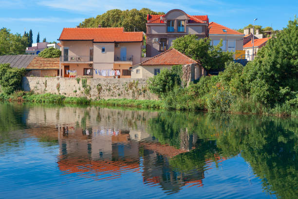Cottages next to lake . Modern village in Bosnia and Herzegovina