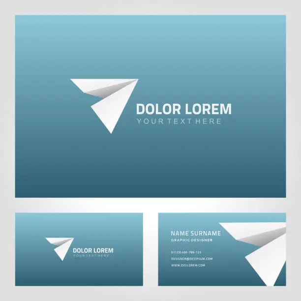 Vector illustration of Collection realistic business card template paper plane origami design with place for text vector