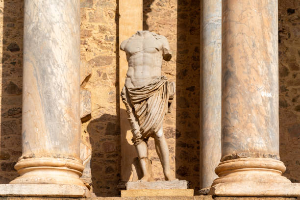 historic statue in the Roman theather museum in Merida Merida, Spain -- 28 March, 2022: historic statue in the Roman theather museum in Merida theather stock pictures, royalty-free photos & images
