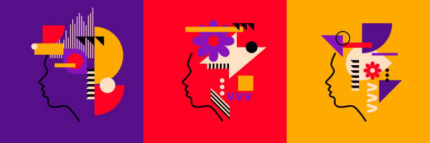 istock Modern geometric composition of various shapes.Background in the trend chart. Portrait of a young girl. 1389670372
