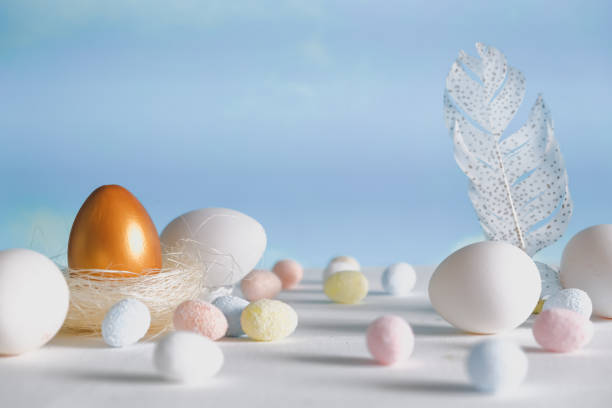 istock Happy easter.Easter poster with colorful easter sweet eggs and yellow car.Spring easter holiday banner with copy space 1389671746