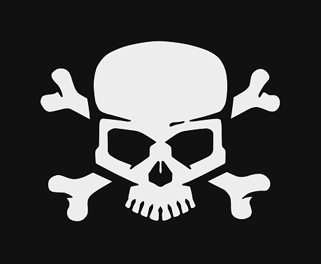 Skull and bones. Jolly roger pirate black and white vector flag. Danger symbol.
