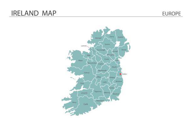 ilustracja wektorowa mapy irlandii na białym tle. mapa ma wszystkie prowincje i zaznacza stolicę irlandii. - local landmark illustrations stock illustrations
