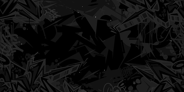 Dark Black Urban Abstract Graffiti Style Pattern Vector Illustration Background